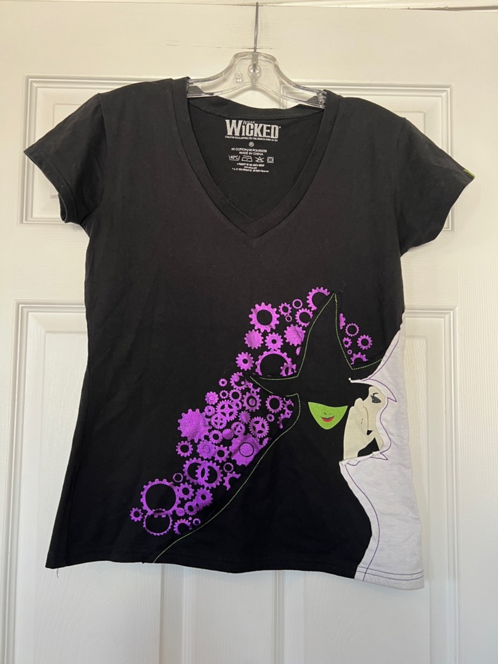 Wicked Women's Black V-Neck Graphic Tee with Purple & Green Design